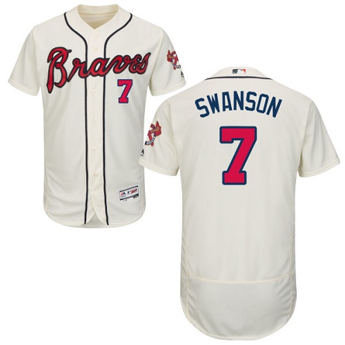 Braves #7 Dansby Swanson Cream Flexbase Authentic Collection Stitched MLB Jersey